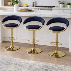 Tufted Barstool in Fabric with Golden Stand