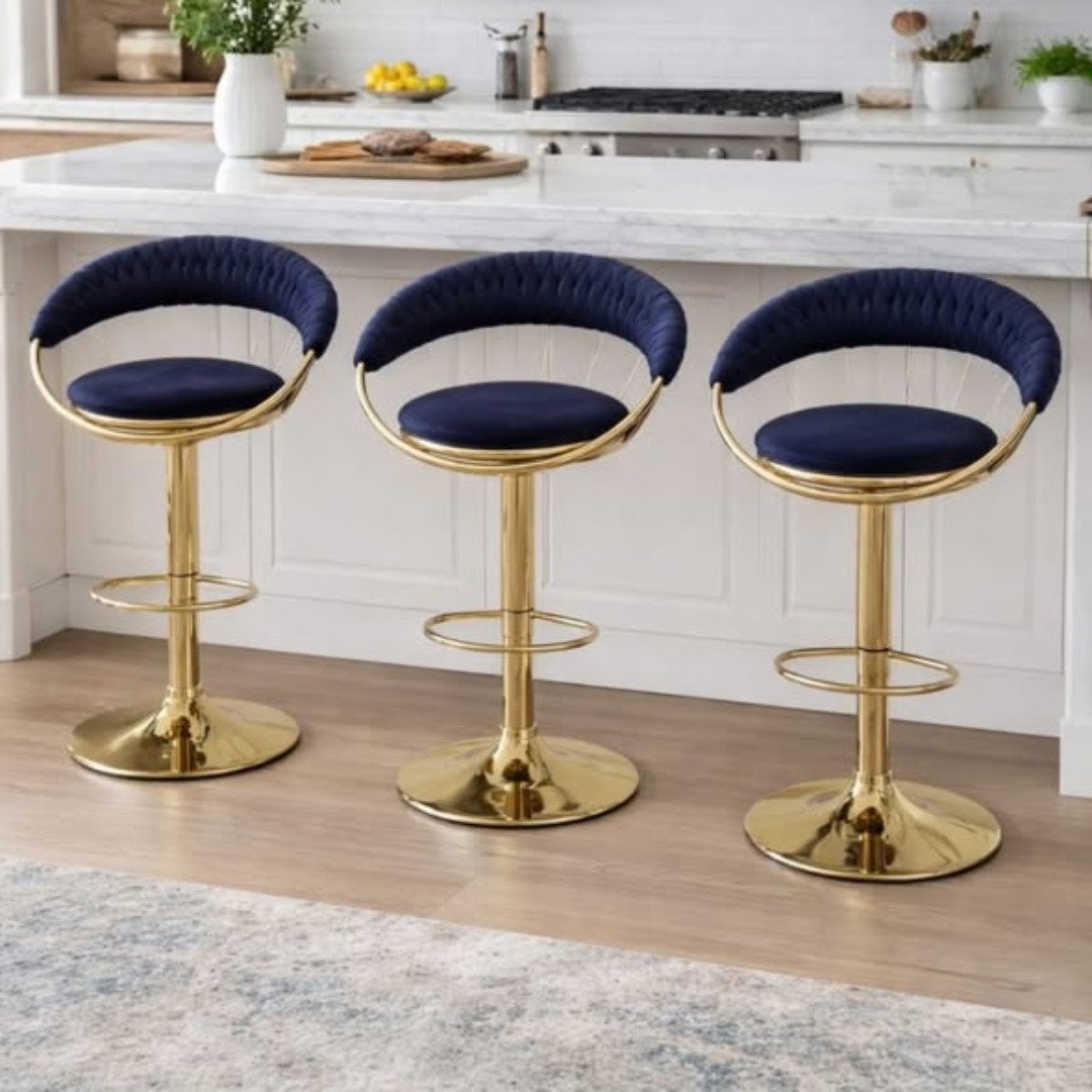 Tufted Barstool in Fabric with Golden Stand