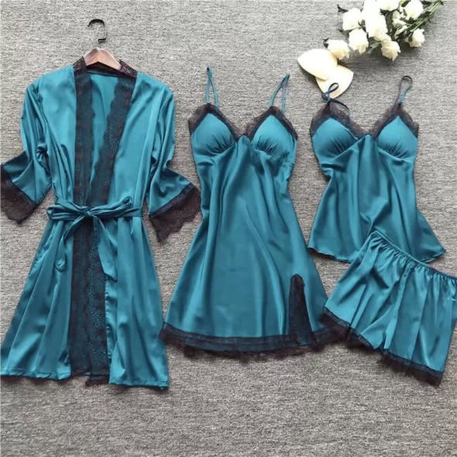 4pcs silk pajamas set