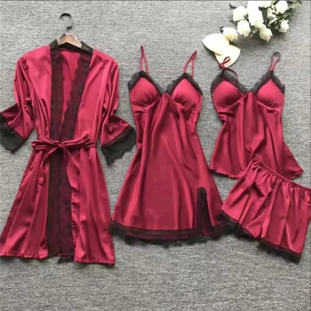 4pcs silk pajamas set