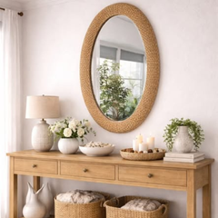 Big Size Modern Oval Rattan Bamboo Mirror