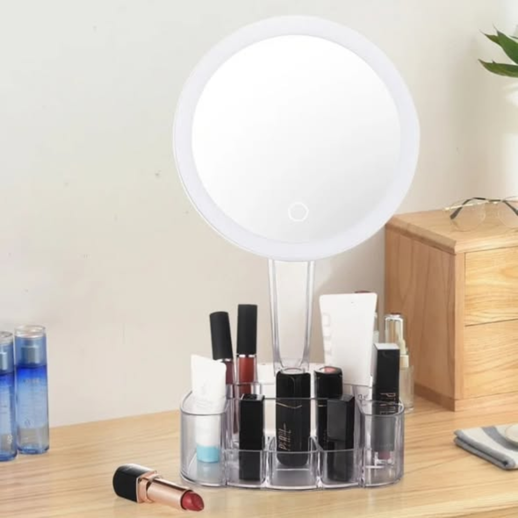 Led makeup mirror with storage box