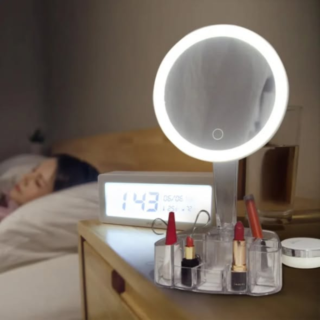 Led makeup mirror with storage box