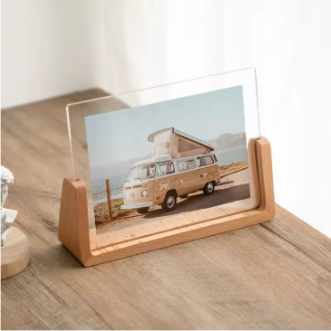 Acrylic Photo Frame with Wooden Base