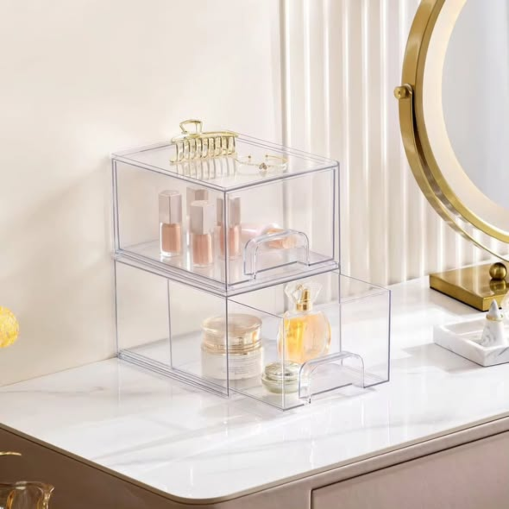 2pc stackable clear bathroom/fridge organizer