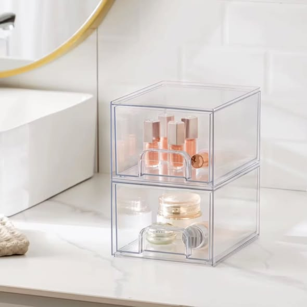 2pc stackable clear bathroom/fridge organizer