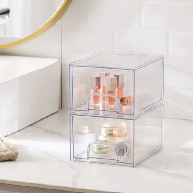 2pc stackable clear bathroom/fridge organizer