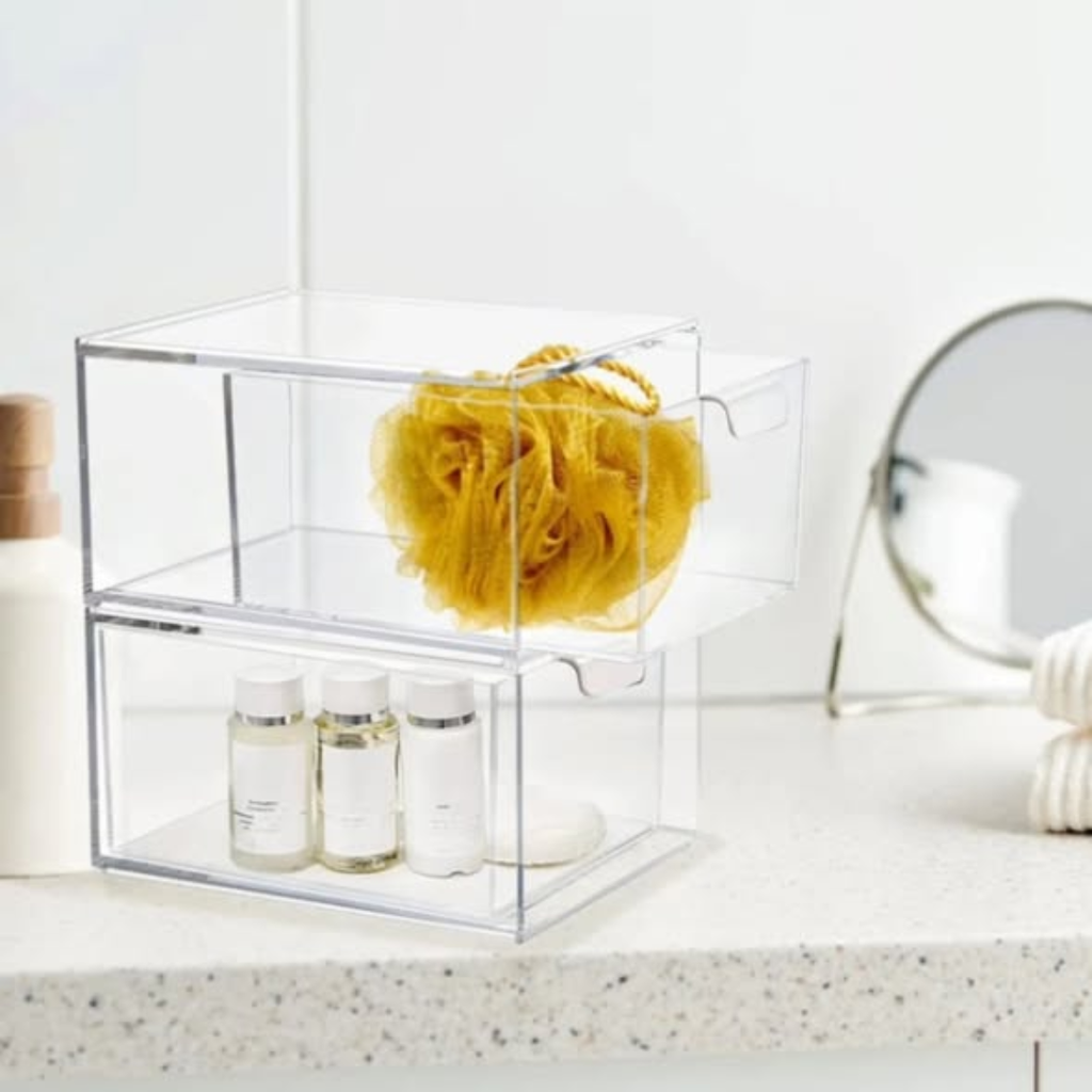 2pc stackable clear bathroom/fridge organizer
