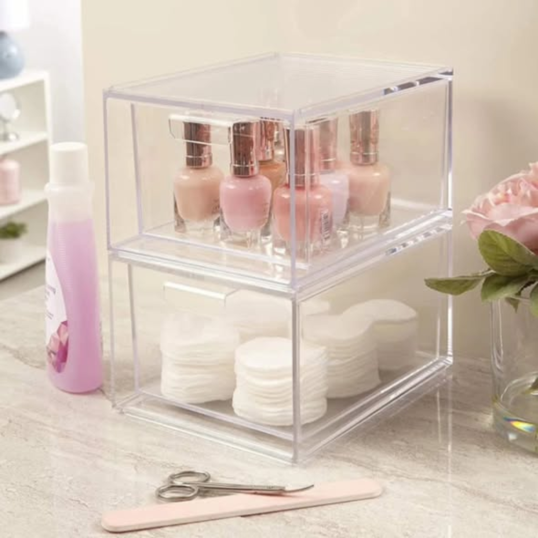 2pc stackable clear bathroom/fridge organizer