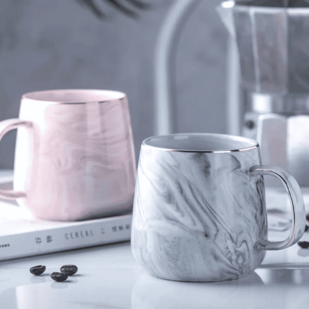 6pcs Marble Effect Ceramic Pearl Cups with Golden Rim