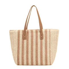 Striped Pattern Double Handle Straw Bag