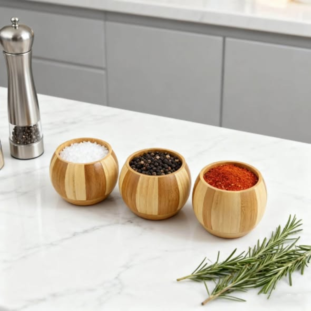 3pc bamboo condiments set