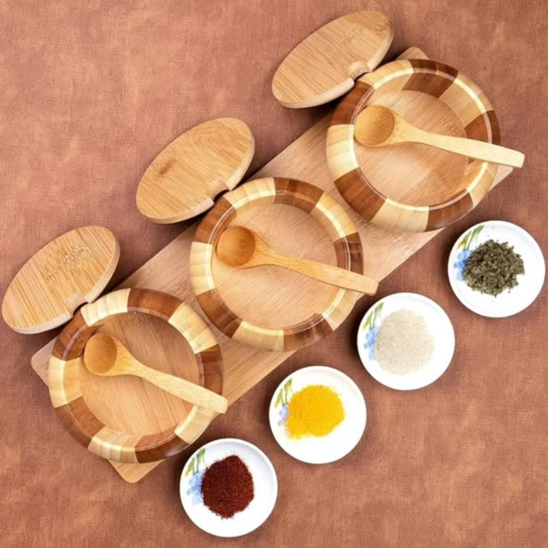 3pc bamboo condiments set