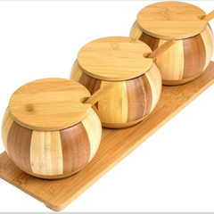 3pc bamboo condiments set