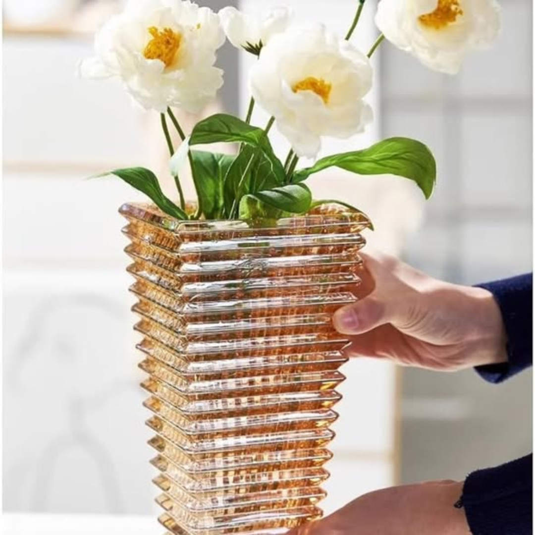 Heavy Big glass vase gold lines