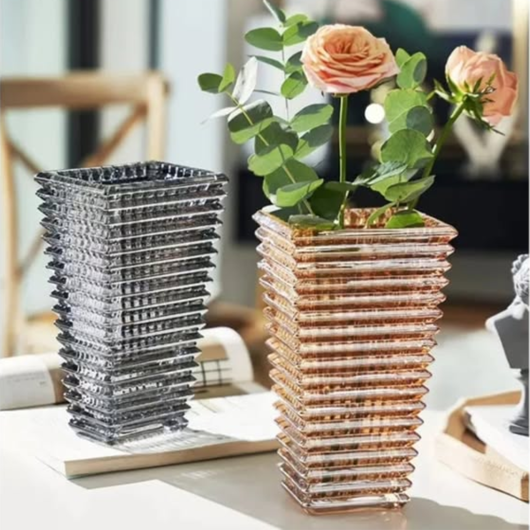 Heavy Big glass vase gold lines