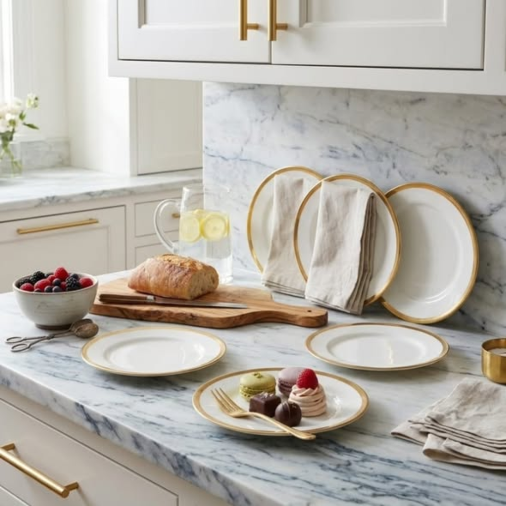 Gold ring dessert side plate