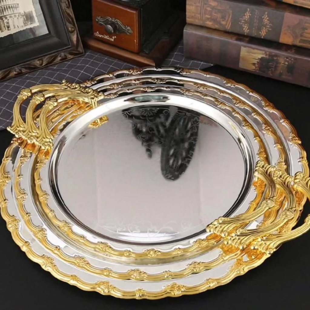 3pcs Round Gold-Plated Serving Tray Set