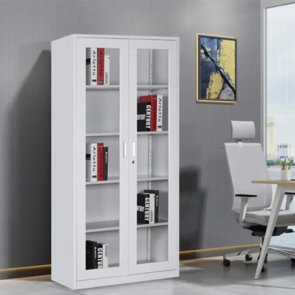 Metallic Office Cabinet in Full Glass Doors