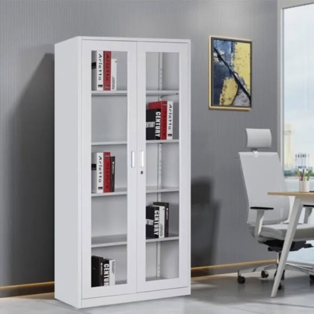 Metallic Office Cabinet in Full Glass Doors