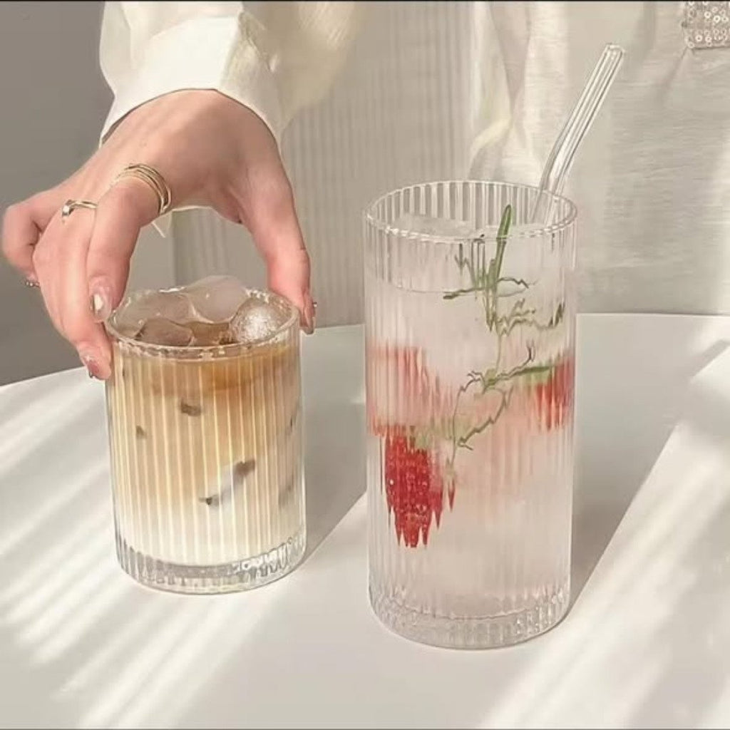 High borosilicate ribbed water/juice glasses