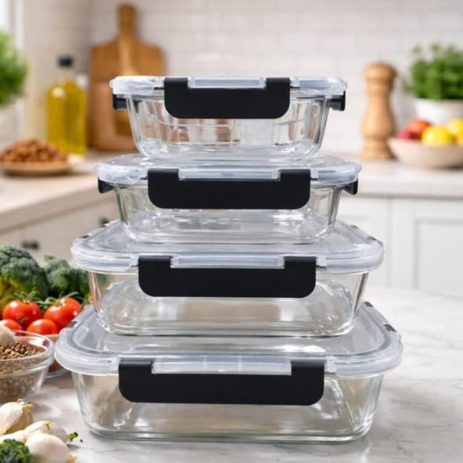 4 Pcs Glass Food Container Set