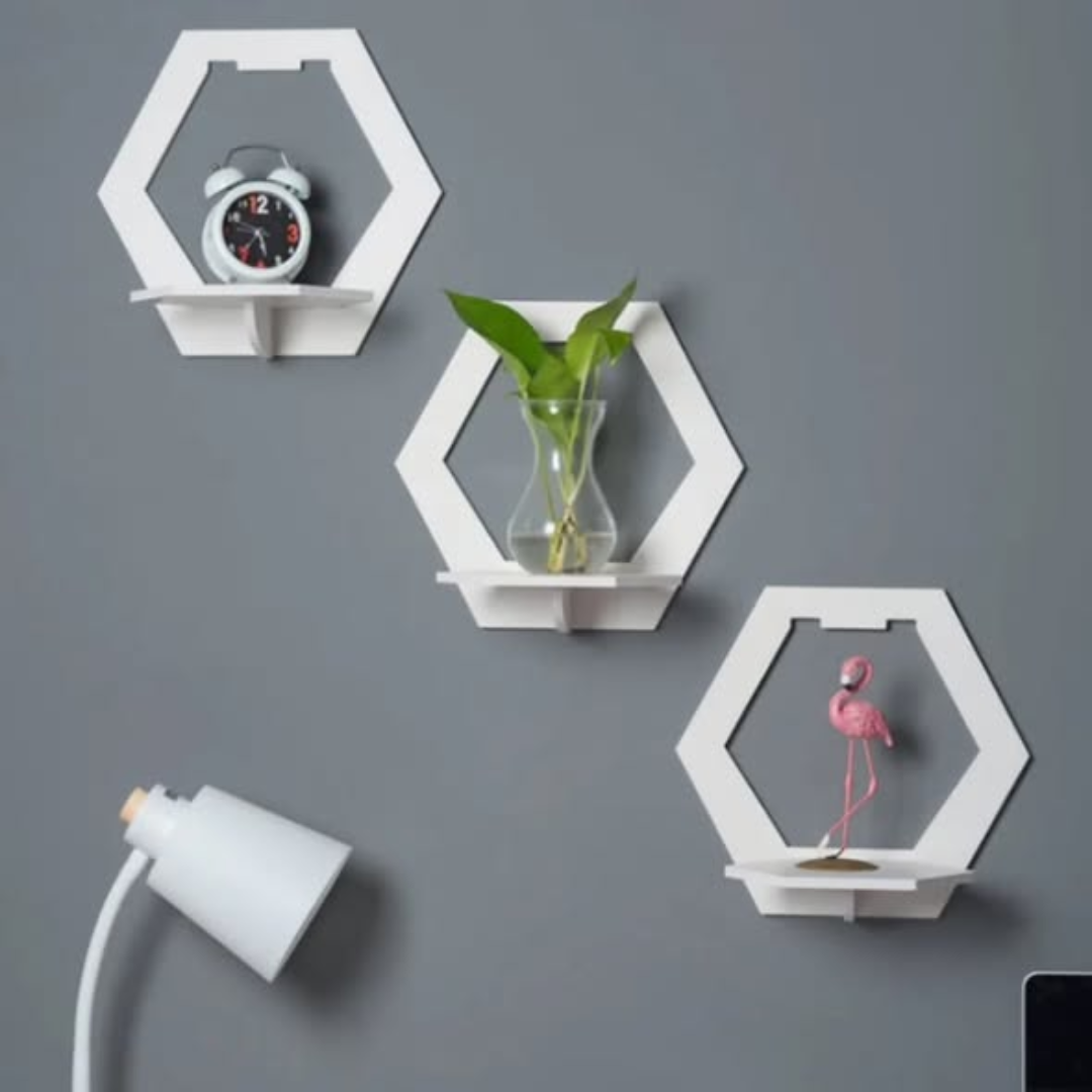 3Pc Hexagon Floating Shelves