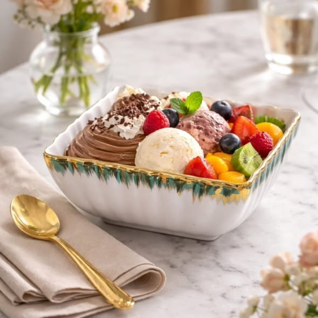 Porcelain Gold Detail Serving Bowl