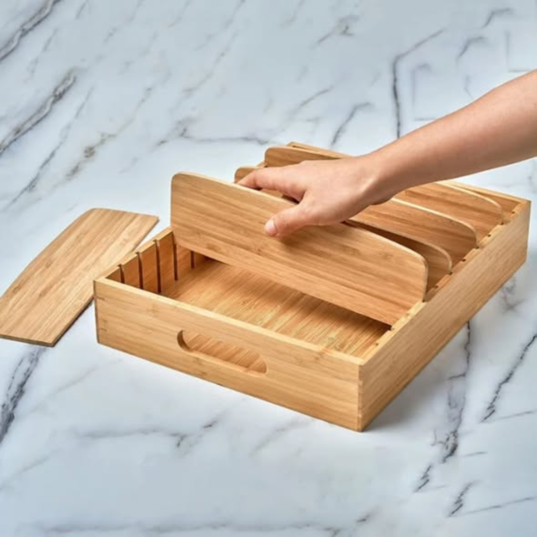 Bamboo adjustable lid organizer
