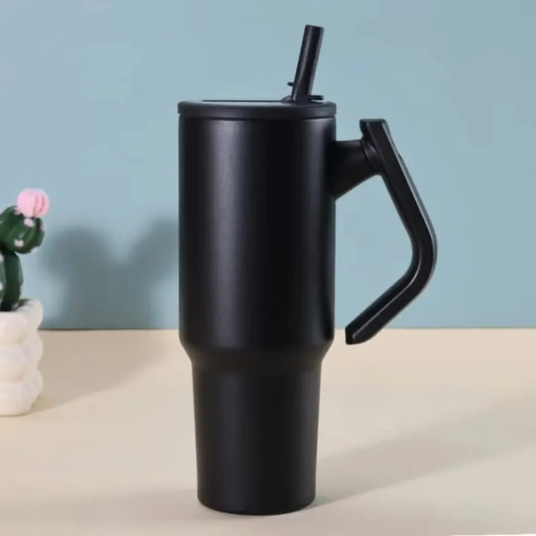 Black 1.2L Insulated Tumbler Mug with Rotating Handle 