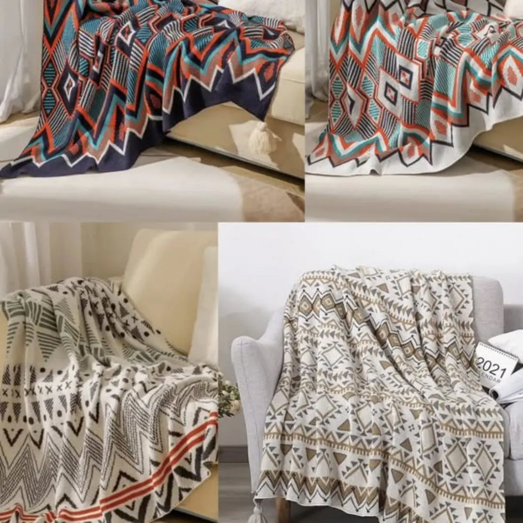 Bohemian Knitted Throw Blanket With Tassels