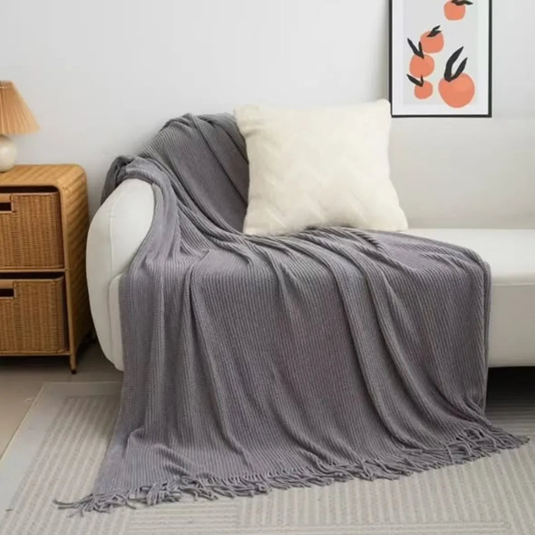 Grey Nordic knit Throw Blanket
