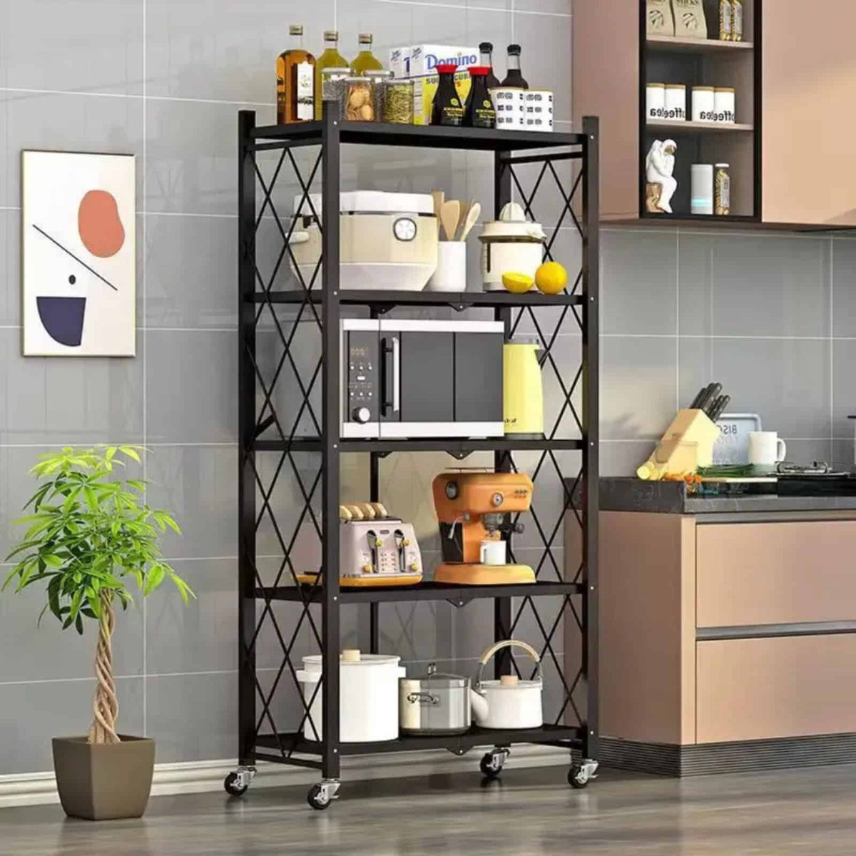 5 Tier Foldable and Movable Metallic Storage Rack