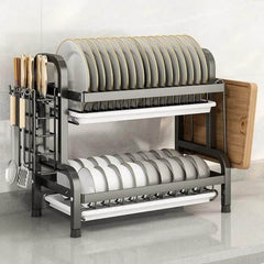2 Tier Dish Rack With Cutlery Holder and Chop Board Holder