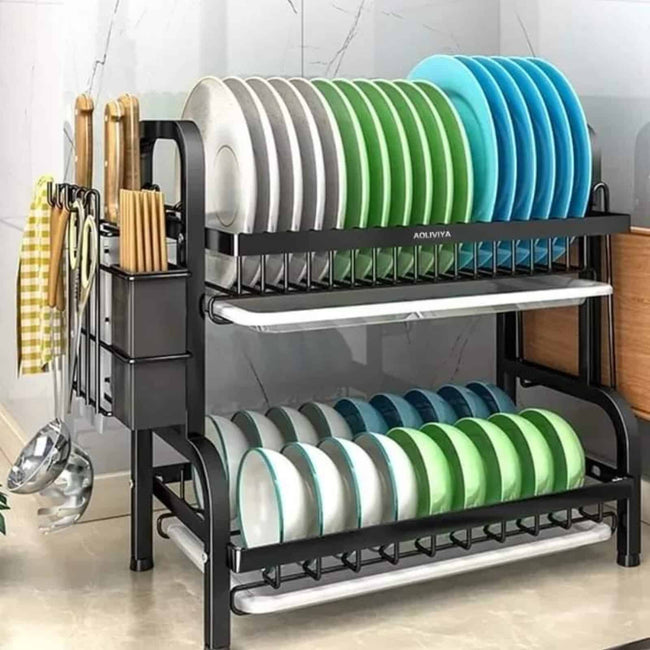 2 Tier Dish Rack With Cutlery Holder and Chop Board Holder