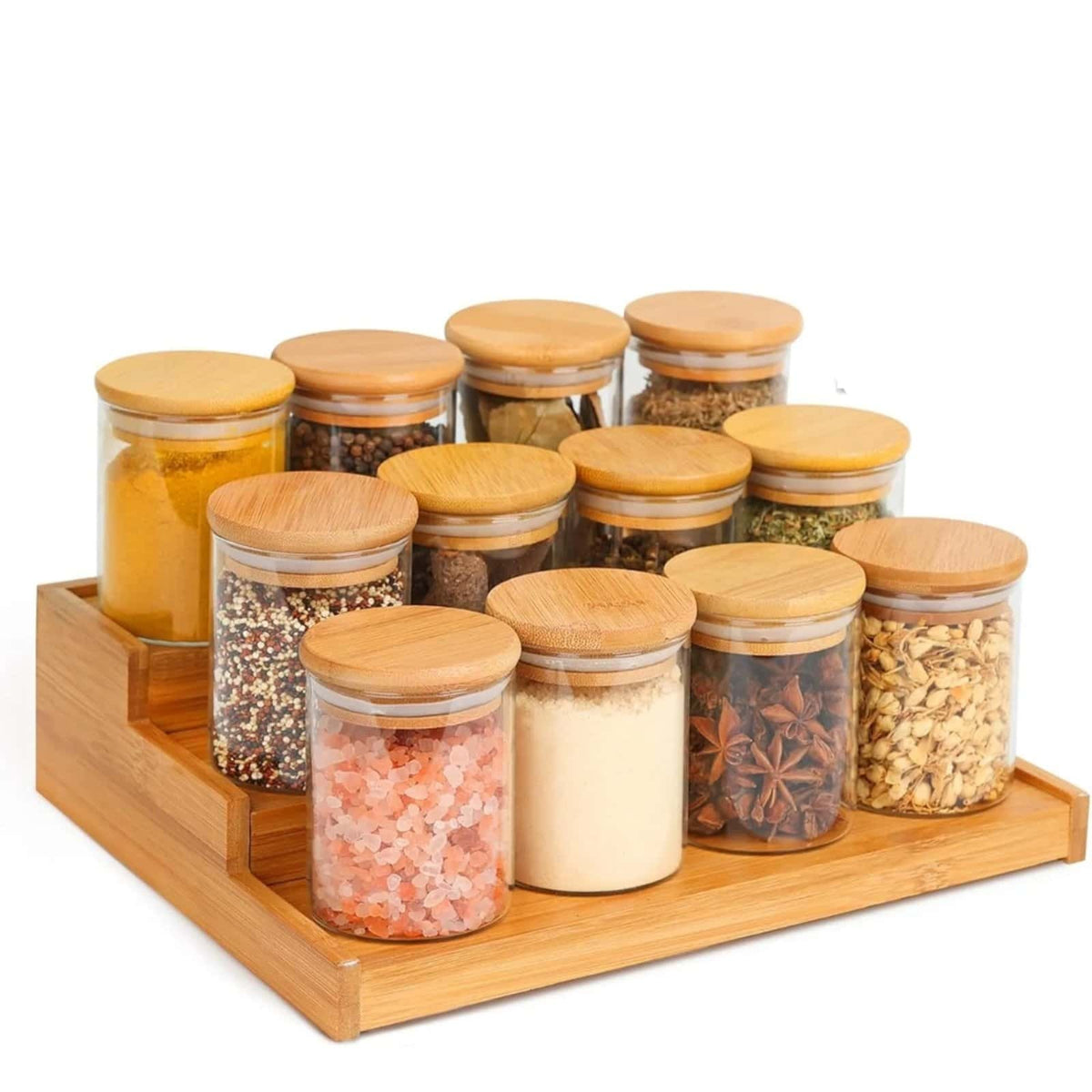 3-Tier Bamboo Spice Rack with 12 Spice Jars