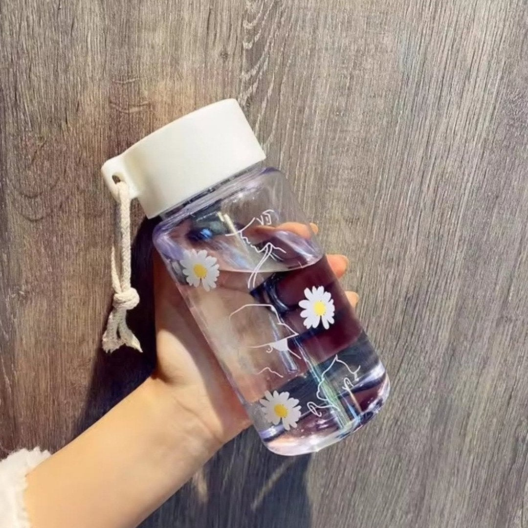 450ml Transparent Daisy Print Water Bottle