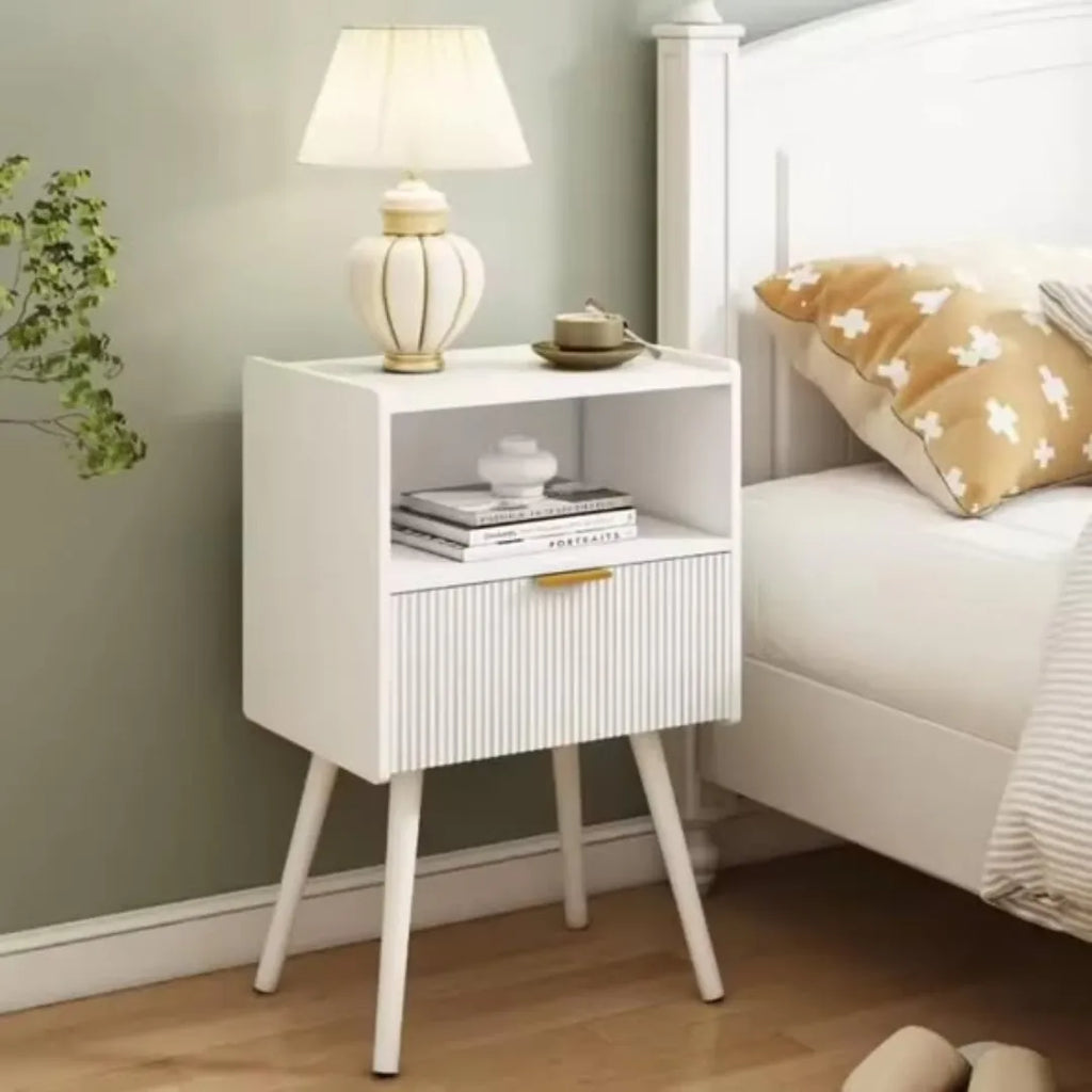 White Bedside Table With Storage Drawer