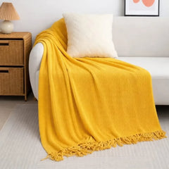 Yellow Nordic knit Throw Blanket
