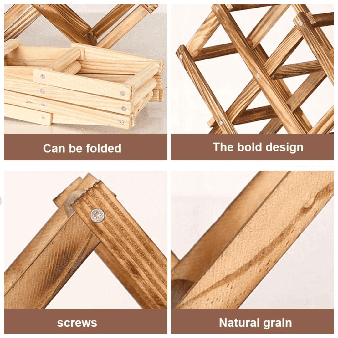 Foldable 10 Slot Wooden Wine Bottle Rack