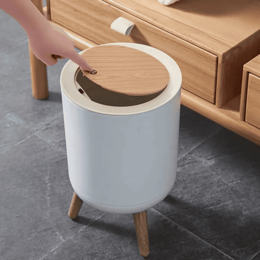 Dustbin with Wood Grain Cover