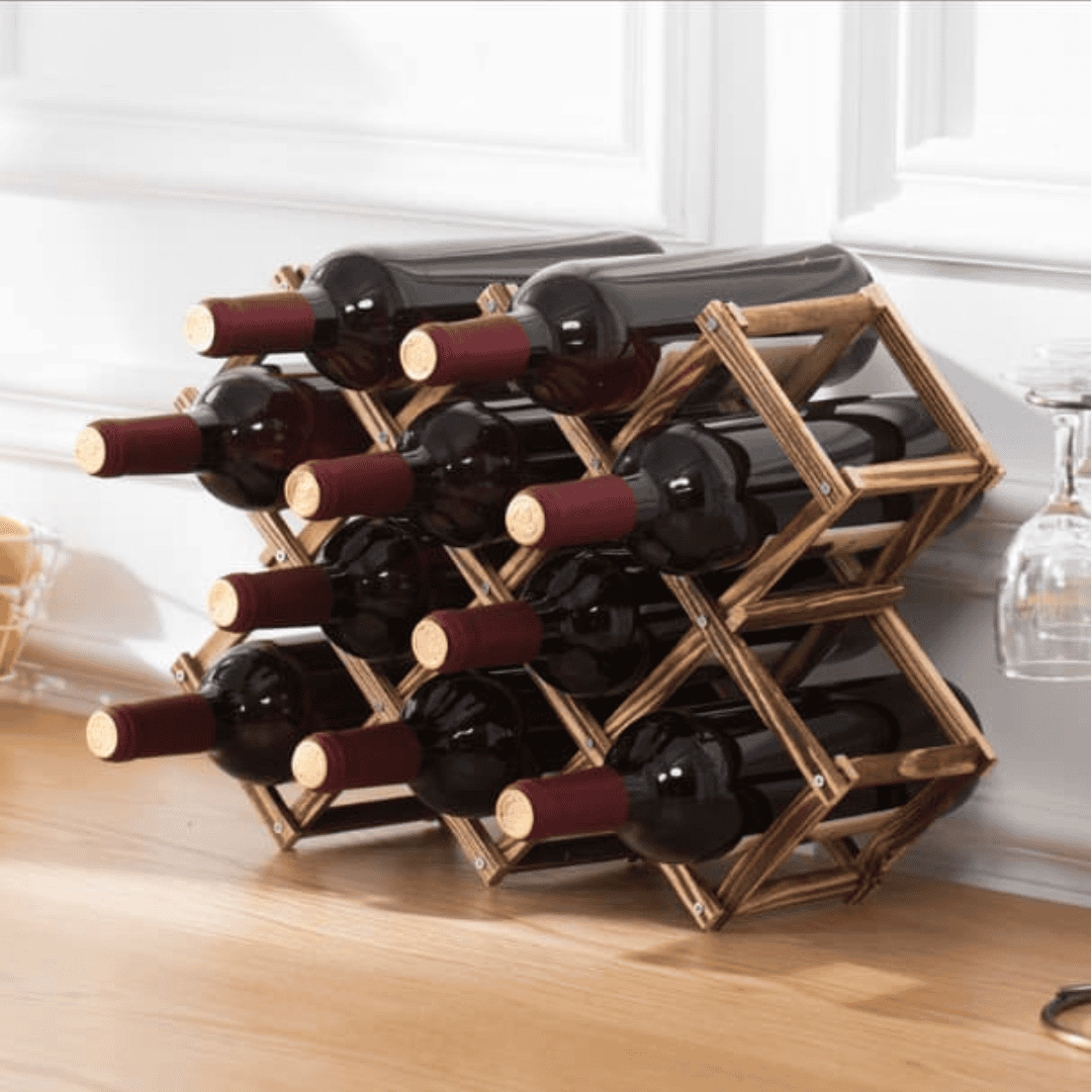 Foldable 10 Slot Wooden Wine Bottle Rack