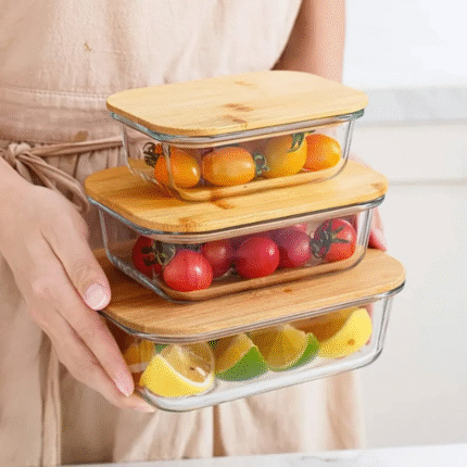3pcs Glass Bowl Storage Containers with Bamboo Lid