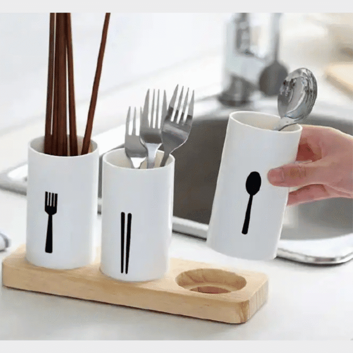 3pc Cutlery Organizer with Oak Base