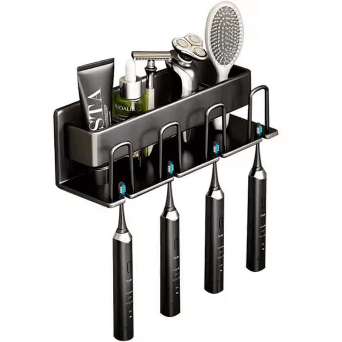 Metallic Wall Mounted Toothbrush/Paste Holder
