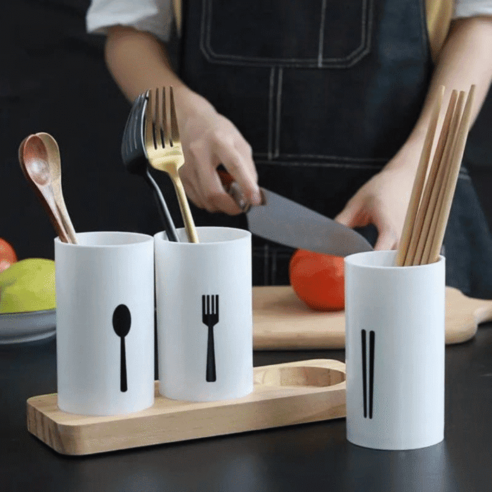 3pc Cutlery Organizer with Oak Base