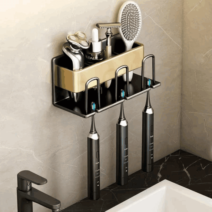 Metallic Wall Mounted Toothbrush/Paste Holder