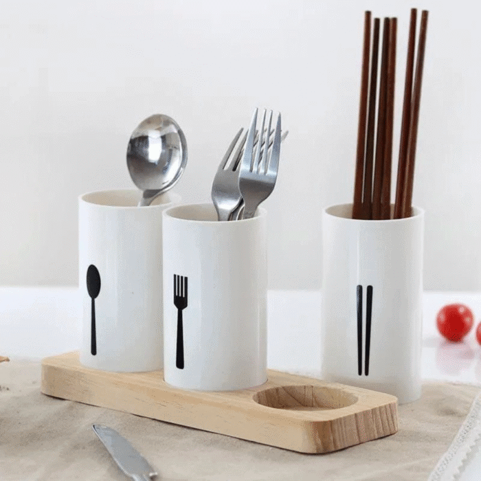 3pc Cutlery Organizer with Oak Base