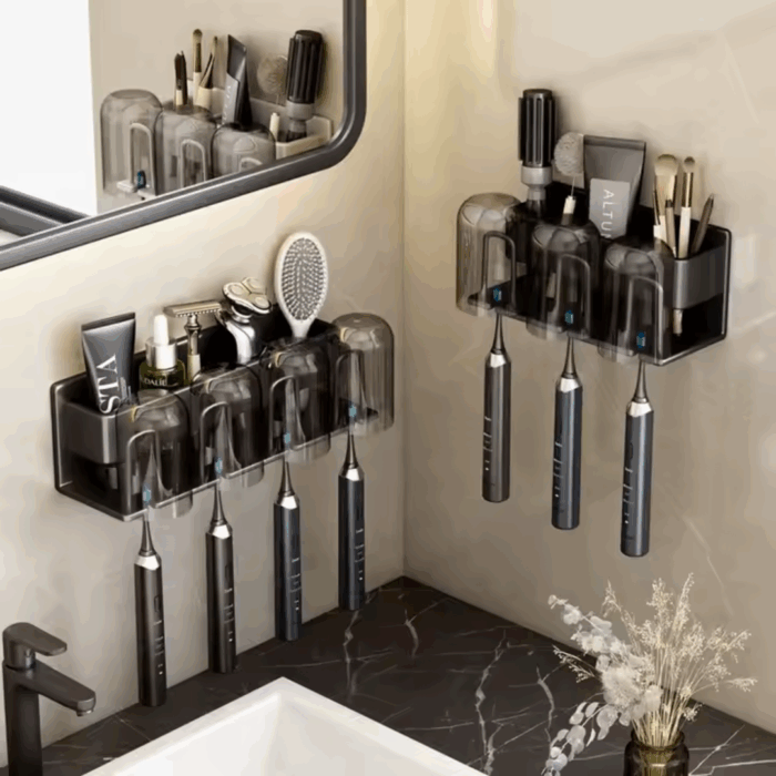 Metallic Wall Mounted Toothbrush/Paste Holder