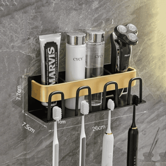 Metallic Wall Mounted Toothbrush/Paste Holder